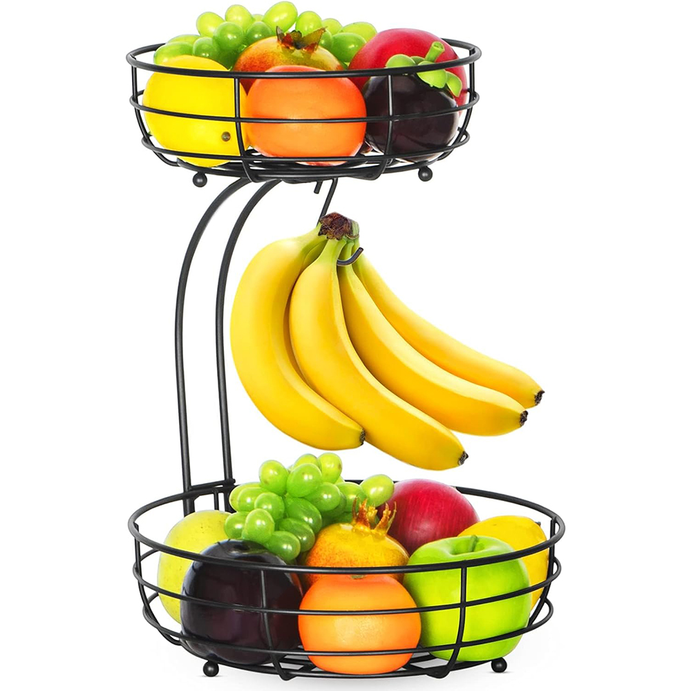 Food Storage Types - سلة فواكه معدنية من طبقتين للمطبخ
