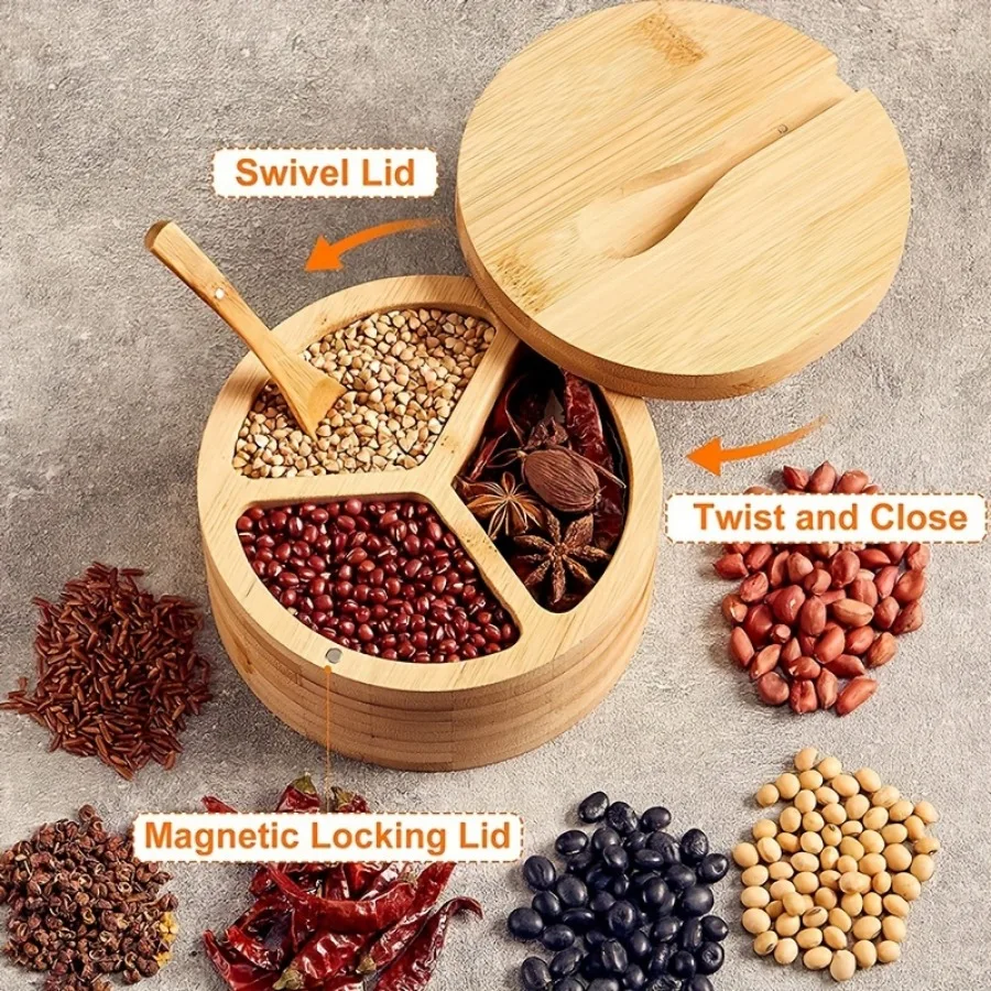 Herb Keeper Container - وعاء توابل خشبي مغطى بالخيزران مع