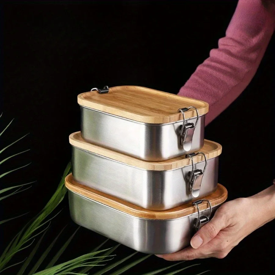 Food Storage Made Easy - صندوق غداء بغطاء خيزران من الفولاذ