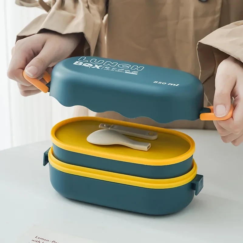 Food Storage Made Easy - صندوق غداء بلاستيكي مزدوج الطبقة مزود